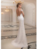 Off Shoulder Ivory Lace Tulle Sheer Back Sexy Wedding Dress